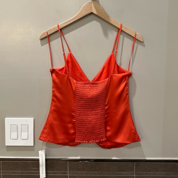 Reformation Lumi Silk Charmeuse V-Neck Sleeveless Camisole Top (Red Coral) - Picture 7 of 16
